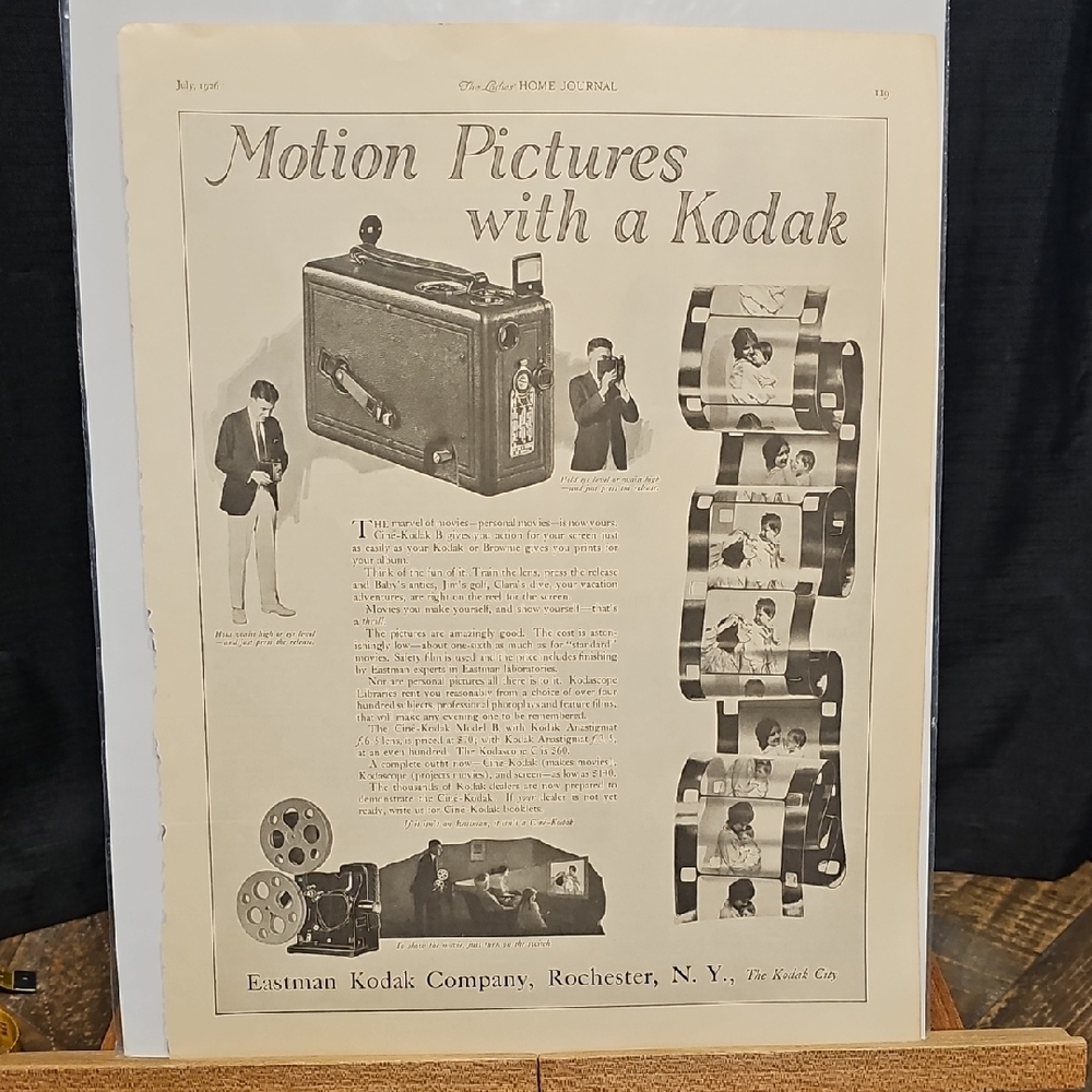 Kodak Motion Picture Camera Advertisement - Black and White - 1926 - Picture 9 of 9
